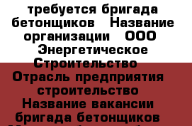 требуется бригада бетонщиков › Название организации ­ ООО “Энергетическое Строительство“ › Отрасль предприятия ­ строительство › Название вакансии ­ бригада бетонщиков › Место работы ­ объект › Подчинение ­ начальник участка › Минимальный оклад ­ 35 000 › Максимальный оклад ­ 45 000 - Пермский край, Добрянка г. Работа » Вакансии   . Пермский край,Добрянка г.